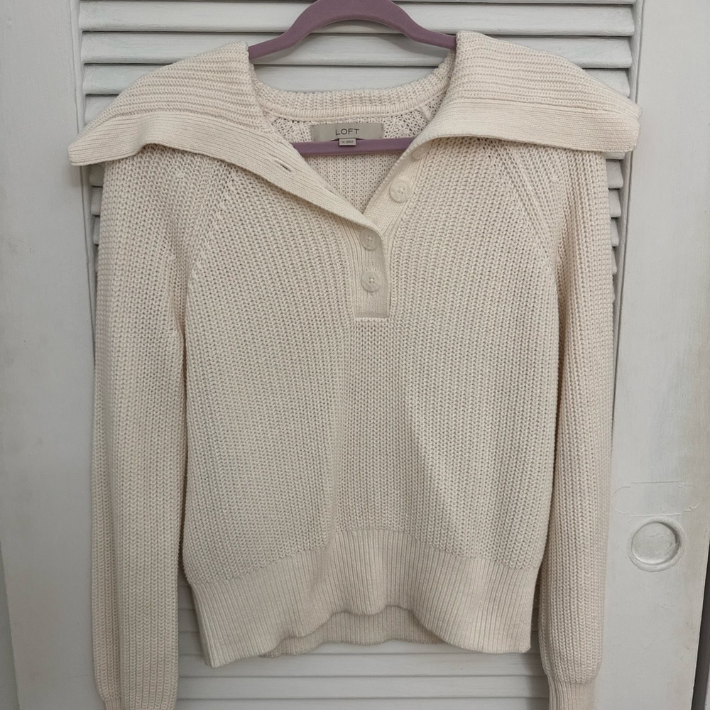 LOFT Off-White Cowl Neck Sweater